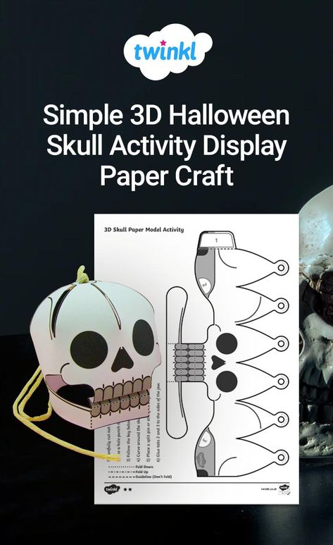 Den Mrtvých, Skull Crafts, Halloween Paper Crafts, Halloween Templates, Paper Craft Ideas, 3d Skull, Halloween Activities For Kids, Paper Craft Diy Projects, Halloween Displays