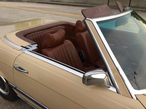 1973 Mercedes-Benz SL-Class (Beige / Brown/263 Tobacco Brown LEATHER) Brown Car Wallpaper, Car Brown Aesthetic, Car With Brown Interior, Car Brown Interior, Brown Car, Max On, Old Vintage Cars, Brown And Beige, Brown Vintage