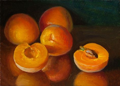 Apricots Apricot Painting, Realism Still Life, Oil Painting Realism, James Acaster, Still Life Landscape, Contemporary Still Life, Painting Realism, Apricot Fruit, Oil Painting On Paper