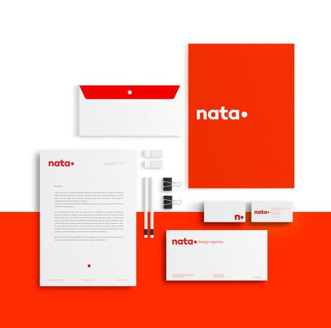 Proposal for the rebrand for a Design Studio in Portugal, Nata Design, done during a two month internship at the Studio for my college degree. Simple Letterhead Design, Corporate Brand Identity Design, Brand Stationary Design, Red And White Branding, Red Branding Design, Stationary Design Branding, Business Stationary Design, Red Stationary, Branding Stationary Design