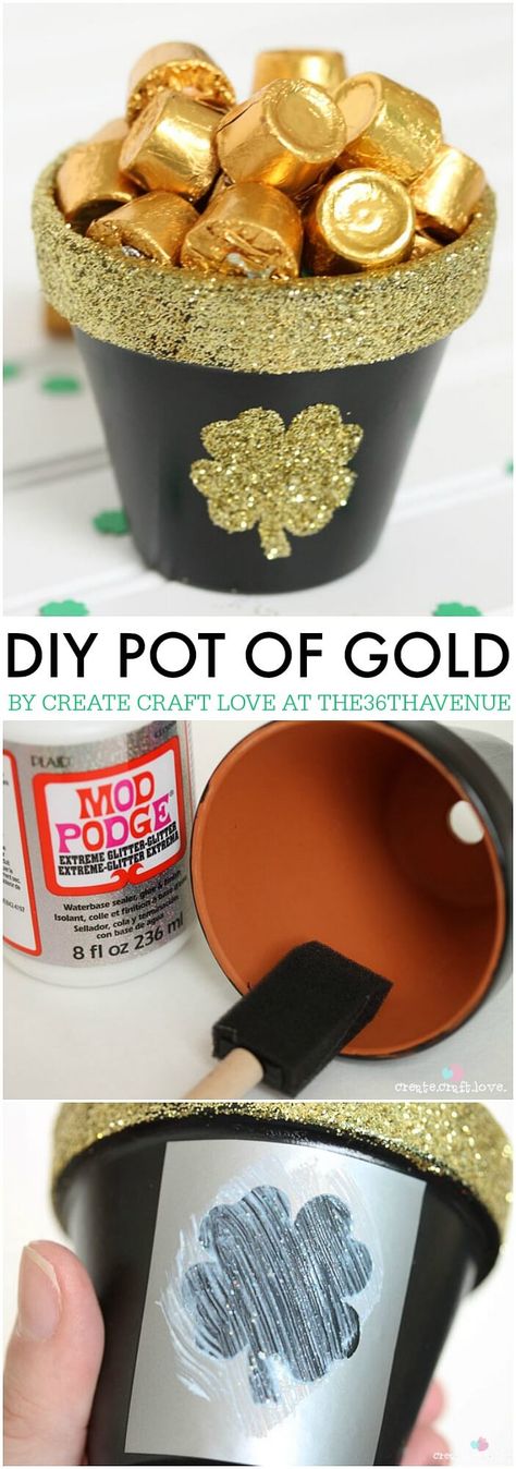 Terra Cotta Pot of Gold Craft Diy St Patricks Day Decor, Sant Patrick, Holidays Recipes, St Patties, Fete Saint Patrick, St Patrick Day Treats, St Patricks Crafts, St. Patrick’s Day, St Patricks Day Food