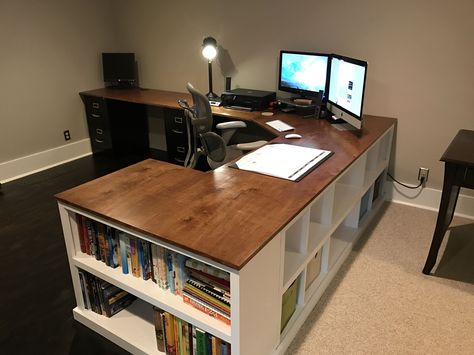 Cubby/Bookshelf/Corner Desk Combo - DIY Projects Cubby Bookshelf, Diy Farmhouse Desk, Diy Corner Desk, Diy Office Desk, Diy Computer Desk, Office Desk Designs, Farmhouse Desk, Desk Diy, Desk Plans