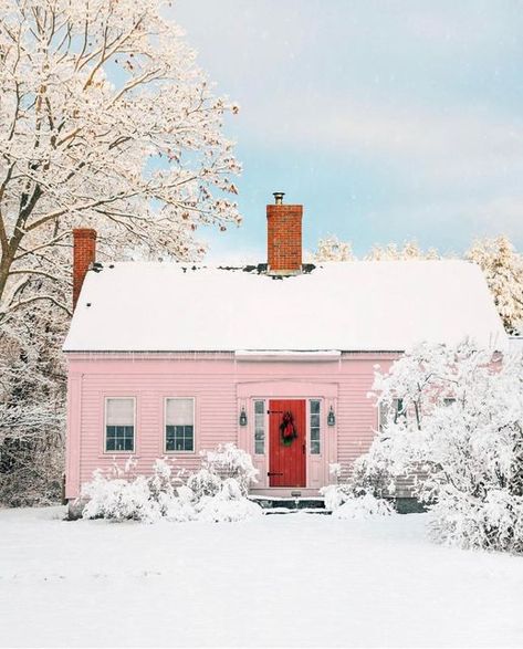 Pink Cabin, Cottage In Winter, Scotland Cottage, Shaker Village, Big Magic, Cottages And Bungalows, Pink Cottage, House Portrait, Colourful Buildings