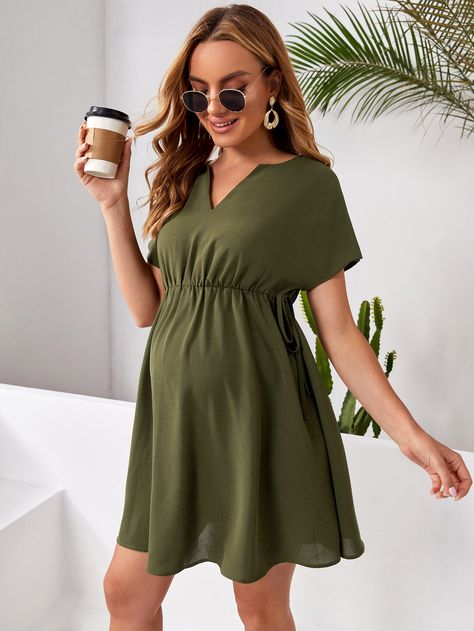 Army Green Casual Collar Short Sleeve Fabric Plain A Line Embellished Non-Stretch Summer Maternity Short Maternity Dress, Style For Short Women, Pregnant Clothes, Green Maternity Dresses, Latest Maternity Dresses, Pregnancy Dresses, Pregnant Dress, Cute Maternity Dresses, Maternity Clothes Summer