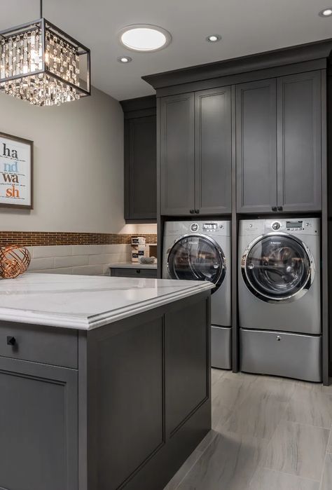 6 Laundry Room Countertop Ideas from Lavish to Low-Key - Cambria® Quartz Surfaces Laundry Room Island, Laundry Room Countertop, Grey Laundry Rooms, Laundry Room Storage Shelves, Stylish Laundry Room, Room Storage Diy, Basement Laundry Room, Dream Laundry Room, Basement Laundry