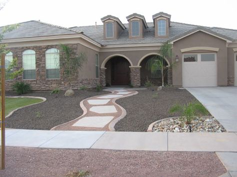 Rock landscaping idea for front yard Landscaping Front Yard With Rocks, Front Yard With Rocks, Front Yard Walkway, Yard Remodel, Moderne Pools, Rock Landscape, Tropical Landscape Design, Salford City, Walkway Landscaping