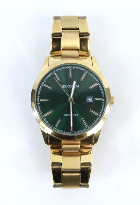 SEKONDA Taylor Gold Plated Strap Green Face No scratches on Glass Working Good pre-loved condition Cleaned & new battery in situ Some wear to the strap British design Japanese movement ALL BREAKABLES ARE DOUBLE BOXED AND CAREFULLY PACKED Thanks for looking and feel free to ask any questions.  If you are not completely satisfied with the item(s) please contact us.  We are always keen to resolve any issues, as your satisfaction is of paramount importance to us I will combine postage costs for more than one item and local collection, please wait to be invoiced before payment Items outside of Mainland UK will only be accepted through eBay's Global Shipping Programme Please be aware this will incur additional fees and possible extended delivery times We are unable to combine shipping for intern British Design, Please Wait, Gold Plate, Plating, Feel Free, Glass, Green, Gold