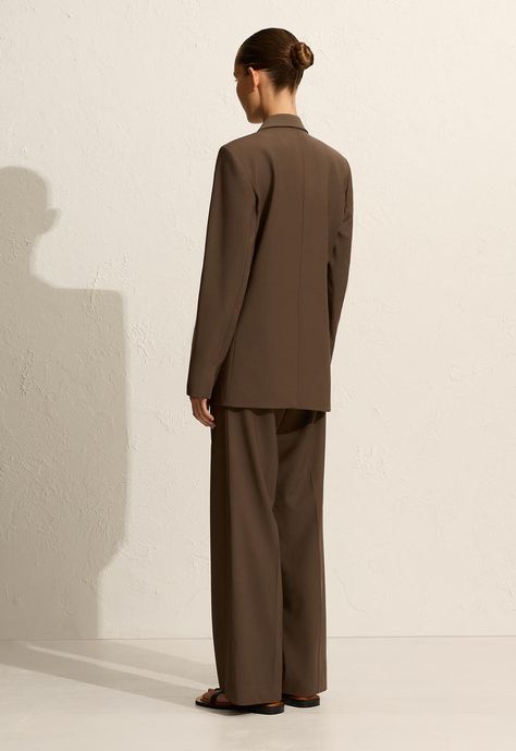 Relaxed Tailored Pleat Trouser - Coffee - Matteau Tailored Skirt, Plunge Top, Minimal Look, Pleated Trousers, Tailored Blazer, Wide Belt, Menswear Inspired, Rib Cage, Tailored Trousers