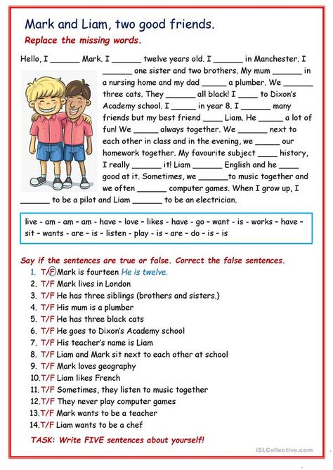 Text About Friends, Friends Worksheet, Esl Reading Comprehension, Present Simple Tense, Presente Simple, Life Skills Class, Esl Reading, English File, Learning English For Kids