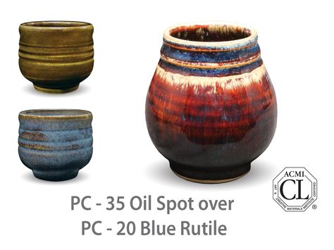 Oil Spot Glaze Combinations, Oil Spot Glaze, Pottery Images, Ceramic Videos, Clay Glazing, Clay Forms, Glazing Pottery, Blue Rutile, Amaco Brent