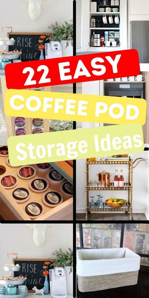 K Cup Storage Ideas Counter Space, Coffee Pod Storage Ideas, Keurig Storage, Coffee Organization Ideas, Keurig Pods, K Cup Storage, Diy Farmhouse Ideas, Pod Storage, Coffee Organization