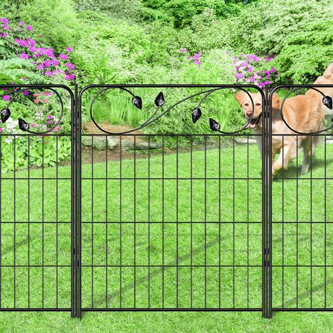 PRICES MAY VARY. DIMENSION: The decorative metal garden fence border with each fence panel size 30” high x 24” wide, each stake’s 39.76 inches height, total 6 panels+7 stakes for one set, linear length 12ft long, Black color. STURDY STRUCTURE: The decorative garden border fence panel made of welded by thick iron wires and thick iron tube frame, The stakes are approx. 8mm diameter. The surface of the garden fencing with anti-rust black color powder coated outside, Which are durable and safe for d Fences For Dogs, Garden Lawn Edging, Steel Fence Panels, Fence Border, Metal Garden Fencing, Flower Bed Borders, Outdoor Fencing, Garden Border, Steel Fence