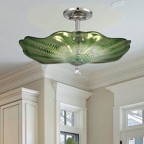 Waterfront Hand Blown Art Glass Art Decor - 12 Inch - On Sale - Bed Bath & Beyond - 30766907 Blown Glass Lighting, Green Chandeliers, Stained Glass Light, Glass Ceiling Lights, Hanging Fixture, Room Accessories, Semi Flush Mount, Glass Chandelier, Glass Lighting