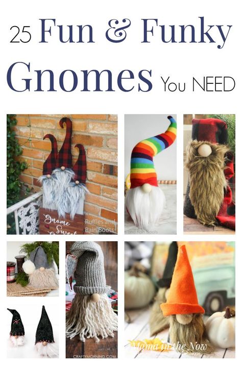 These are 25 fun and funky gnomes you need in your life! These adorable gnome crafts are as fun to make as they look! Click here for fun gnome decor for your home any day of the year! #gnomes #kids #crafts #sew Woodland Gnomes Diy, Homemade Gnomes Diy, Birthday Gnomes Diy, Gnome Craft Ideas, Diy Gnomes How To Make, Easy Gnomes Crafts, Gnomes Crafts Diy, Garden Gnomes Diy, Gnome Projects