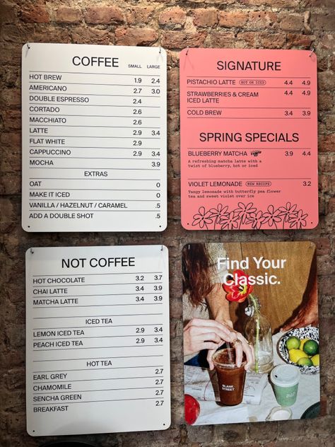 Coffee shop london camden blank street cute brunch At Home Cafe Ideas, Coffee Shop Pop Up, Blank Street Coffee, Cafe Menu Design Ideas, Coffee Shop Grand Opening, Coffee Popup, Creative Coffee Shop Design, Tea Menu Design, Coffee Shop Menu Ideas