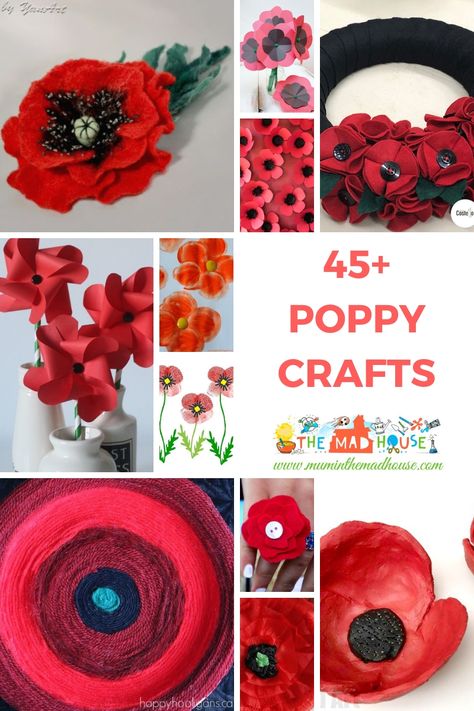 Over 45 Poppy Crafts - Perfect for Remembrance, Armistice or Veteran’s day. Celebrate remembrance day and armistice with these fantastic poppy crafts, poppy activities and all things poppies. Poppy Art Wreath, Poppies Remembrance Day, How To Make A Poppy Flower, Memorial Day Poppy Craft, Poppy Day Crafts, Diy Rememberance Ideas, Poppy Wreath Diy, Easy Poppy Crafts For Kids, Buddy Poppy Display Ideas