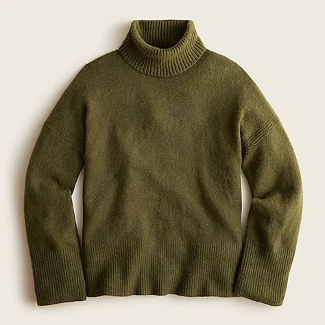 J.Crew: Turtleneck Sweater In Supersoft Yarn For Women Green Turtleneck Outfit, Green Turtleneck Sweater, Chunky Turtleneck Sweater, Green Turtleneck, Turtleneck Outfit, Olive Green Sweater, Cable Knit Turtleneck Sweater, Woven Sweater, Striped Turtleneck