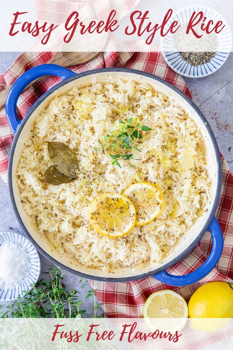 Bowl of greek rice Mr Greek Rice Recipe, Greek Rice Recipe Pilaf, Greek Rice And Potatoes, Greek Brown Rice Recipe, Greek Style Rice Recipe, How To Make Greek Rice, 1 Lemon Recipes, Greek Rice Recipes, Mediterranean Recipes Rice