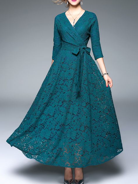 Shop Green V Neck Tie-Waist Maxi Dress online. SheIn offers Green V Neck Tie-Waist Maxi Dress & more to fit your fashionable needs. Tie Waist Maxi Dress, Lace Dress Casual, Indian Gowns, فستان سهرة, Latest Street Fashion, Maxi Dress Online, Maxi Robes, Designs For Dresses, Designer Dresses Indian