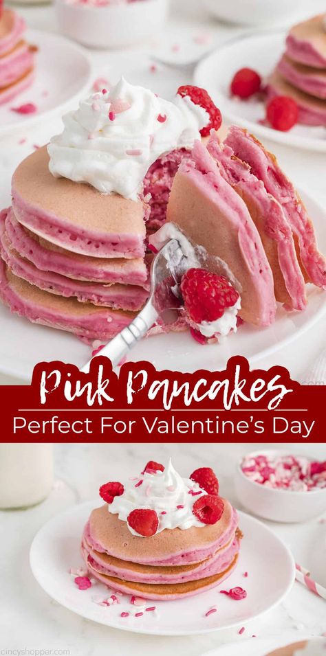 Nom Nums, Pink Pancakes, Pink Pancake, Fresh Strawberry Recipes, Quick Family Meals, Breakfast Sweets, Snack Mix Recipes, Valentines Day Food, Valentine's Day Recipes