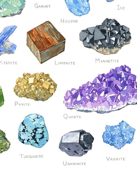 Minerals Watercolor Alphabet Art Print Gemstone Painting - Etsy Qatar Crystal Poster, Crystals Art Drawing, Gemstone Painting, Crystals Watercolors, Crystal Illustration, Watercolor Alphabet, Gem Drawing, Alphabet Art Print, Crystal Drawing