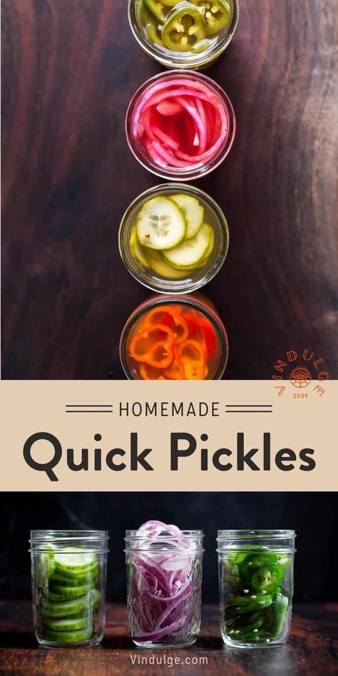 This quick pickled vegetable recipe is so much easier than canning because you don’t need special tools. It’s ready in less than 15 minutes. If you want to learn how to make a quick pickle recipe for almost any vegetable, from red onions to hot peppers, it’s all about knowing how to make a brine and then adding additional flavor. Let’s go! Pickling Hot Peppers Recipe, Pickling Brine Recipe, Pickling Brine, Canning Pickles Recipe, Pickled Pepper Recipe, Quick Pickle Recipe, Pickled Hot Peppers, Quick Pickled Vegetables, Quick Pickle