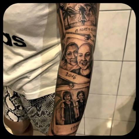 Made by Collage Boyfriend Portrait Tattoo, Grandma Portrait Tattoo, Family Portrait Tattoo Ideas, Micro Portrait Tattoo, Portrait Tattoo Placement, Portrait Tattoo Ideas, Portrait Tattoo Sleeve, Shoulder Sleeve Tattoos, Tattoo 2024