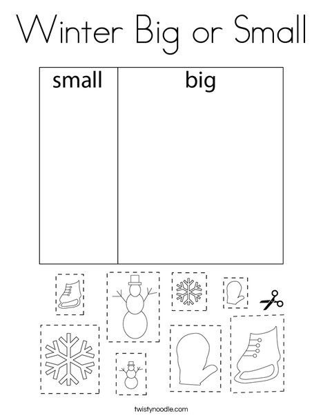 Winter Big or Small Coloring Page - Twisty Noodle Big Or Small Worksheet, Preschool Winter Worksheets, Winter Crafts Preschool, Snowmen Activities, Winter Activities Preschool, Twisty Noodle, Christmas Worksheets, Winter Classroom, Winter Kindergarten