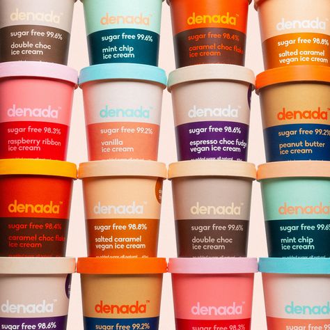 Denada New Flavour Range on Behance Sugar Free Ice Cream, Ice Cream Menu, Minimalist Packaging, Working With Brands, Mint Chip Ice Cream, Salted Caramel Ice Cream, Ice Cream Packaging, Peanut Butter Ice Cream, Flavored Salts