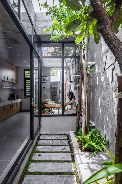 Shop Architecture, Indoor Courtyard, Home Designs Exterior, Green House Design, Coffee Tree, Courtyard Design, Archi Design, Desain Lanskap, Narrow House