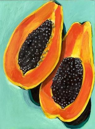 Papaya Still Life, Papaya Painting Acrylic, Abstract Fruit Art, Papaya Drawing, Fruit Painting Acrylic, Fruit Canvas Painting, Papaya Painting, Still Life Fruit Painting, Fruits Painting