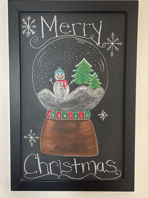 Christmas Chalkboard Art Colorful, Christmas Decor Ideas Chalkboard, Snow Globe Chalkboard Art, Snowglobe Chalkboard Art, Chalkboard Ideas For Christmas, Chalkboard Art For Christmas, Chalkboard Art Christmas Easy, Christmas Chalkboard Art Diy, Christmas Blackboard Art