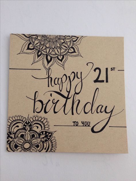 Birthday Card Hand Lettering Mandala 21st Mandala Art Birthday Card, Happy Birthday Mandala Art, Happy Birthday Mandala, Diy 21st Birthday Cards, Papa Birthday Card, Happy 36th Birthday, 36th Birthday, Birthday Card Drawing, Birthday Illustration