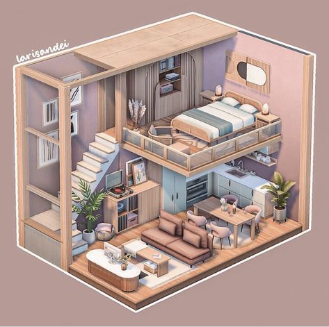 Ts4 Loft House, Sims 4 Loft Bedroom, Sims 4 Loft Download, Sims Build Hacks, Loft The Sims 4, Sims 4 Balcony Ideas, Sims 4 Master Bed Ideas, Sims 4 Loft House Layout, Sims 4 Small Houses Layout