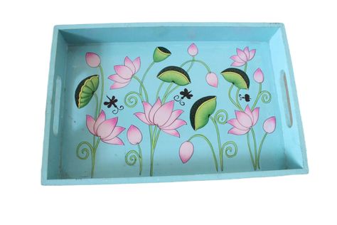 Pichwai Painting on wooden Tray hand painted decorative piece Size : - 8 x 12 inches Medium : hand painted on wood Hand Painted Mdf Tray Painting, Wooden Tray Painting Ideas Diy, Painting On Wooden Tray, Wood Tray Painting Ideas, Wooden Tray Decoration Ideas, Wooden Tray Painting Ideas, Tray Painting Ideas, Kamal Talai, Tray Painting