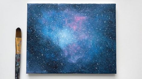 Canvas Painting Ideas Galaxy, How To Paint Galaxy Acrylic Step By Step, Simple Space Painting, Easy Acrylic Painting Ideas For Beginners, Galaxy Painting Tutorial, Galaxy Art Painting, Unicorn Space, Galaxy Painting Acrylic, Easy Acrylic Painting For Beginners