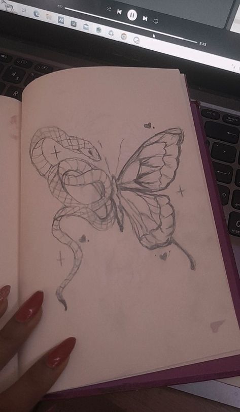 #art #snakeart #butterflyart #butterflies Art Reference Butterfly, Butterfly Bones Drawing, Edgy Butterfly Drawing, Butterfly Art Simple, Cool Butterfly Drawing, Aesthetic Butterfly Painting, Painting Ideas On Canvas Butterfly, Animals Sketch, Word Drawings