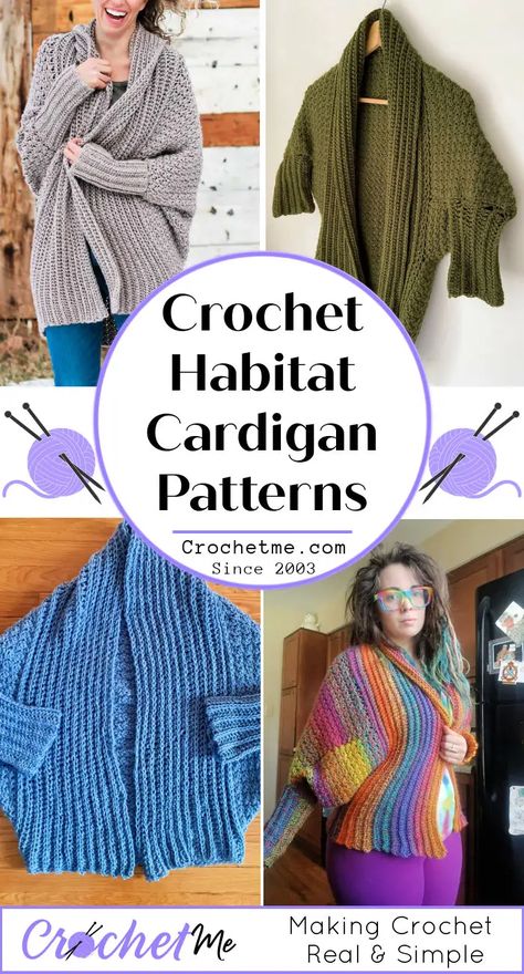 Habitat Cardigan - 10 Free Crochet Sweater Pattern - Crochet Me Habitat Cardigan Crochet Pattern, Habitat Cardigan, Kimono Cardigan Pattern, Crochet Shrugs, Diy Crochet Cardigan, Free Crochet Sweater, Wearable Crochet, Handmade Sweaters, Pallet Desk