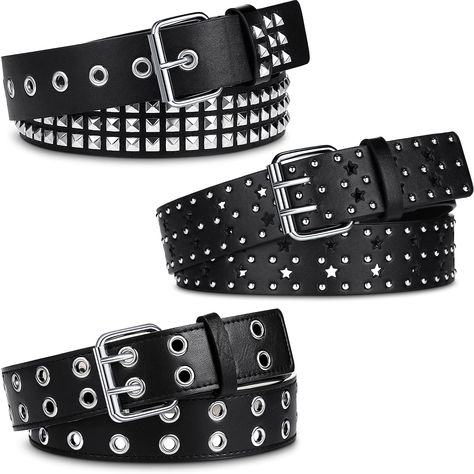 PRICES MAY VARY. You will get: there are 1 piece of studded belt, 1 piece of double grommet belt, 1 piece of black small rivet punk belt with double pin buckle, different styles help you to match your outfits, they are good costume accessories to make you look stylish; The gothic belts are suitable for dating, party and so on, which can make you the focus of the crowd, and it is convenient to put on and take off Punk design: these PU leather belts are designed with metal eyelet style, which look Double Grommet Belt, Punk Belt, Grommet Belt, Goth Accessories, Punk Design, Fantasias Halloween, Emo Outfits, Branded Belts, Studded Belt