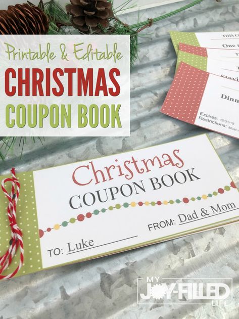 If you need a last minute Christmas gift, this printable and editable Christmas Coupon Book is the perfect thing! Totally customizable! #christmas #christmasgift #homemadechristmas #lastminutegift #couponbook Christmas Coupon Book, Coupon Book Template, Coupon Book Diy, Big Christmas Gifts, Christmas Coupons, Coupons For Boyfriend, Presents For Wife, Free Printable Coupons, Money Saving Mom