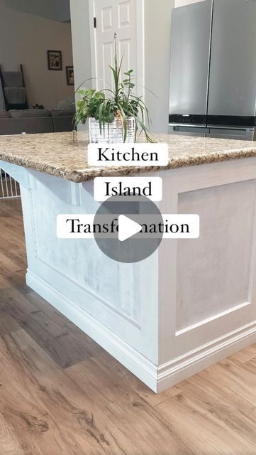 Aubrey Booth | DIY & Life on Instagram: "Kitchen island transformation! & all we need is some paint!

… and a little more molding bc I shorted myself a whole side 🙃" Kitchen Island Transformation, Diy Kitchen Island Ideas, Kitchen Island Update Diy, White Kitchen With Island, Kitchen Island Remodel Ideas, Kitchen Island Booth, Kitchen Island Molding, Kitchen Island Upgrade, Concrete Island