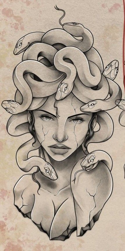 Medusa Flash Tattoo, Desenho Medusa Tattoo, Madusa Drawings Beautiful, Medusa Stencil, Medusa Tattoo Design Ideas, Medusa Tattoo Stencil, Illusion Tattoo, Medusa Drawing, Japanese Snake Tattoo