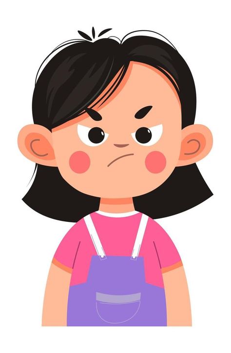 Angry or annoyed kid, child girlwith grumpy face Grumpy Face Cartoon, Cute Angry Face Drawing, Annoying Face Expression, Cute Angry Face, Angry Face Expression, Angry Painting, Angry Cartoon Face, Mad Cartoon, Angry Illustration