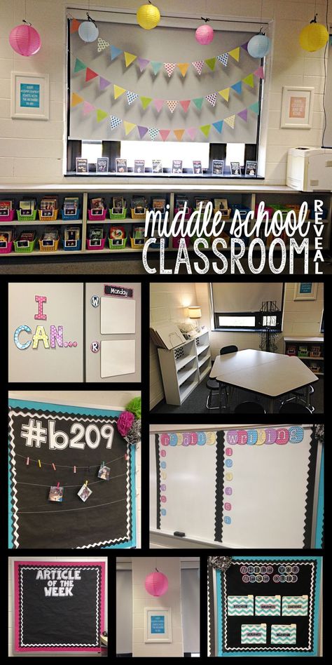 Middle school classroom reveal pictures! Middle School Decor, Classroom Decor Middle, Middle School Classroom Decor, Classroom Decor High School, Classroom Layout, Ela Classroom, Middle School Classroom, Teaching Middle School, New Classroom