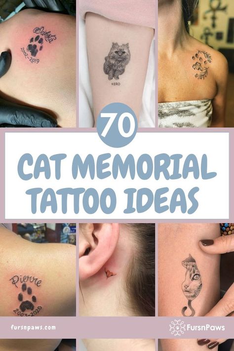 Cat Memorial Tattoo Ideas Cat In Memory Tattoo, Cat Tattoo Memorial Simple, Pet Tatoos Memorial Cat, Cat Memory Tattoo Simple, Pet Paw Print Tattoo Cats, In Memory Of Cat Tattoo, Cat Heaven Tattoo, Diy Pet Memorial Ideas Cats, Memory Cat Tattoo