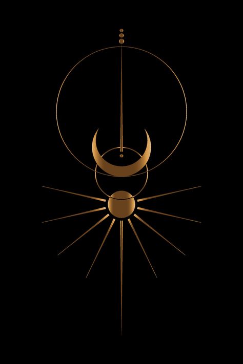 Moon And Sun Symbol, Sun And Moon Logo Design, New Moon Tattoo Design, Moon Symbols Design, Moon And Sun Logo, Luna Symbol, Gold Moon Aesthetic, Cool Symbols Design, Tattoo Of Sun