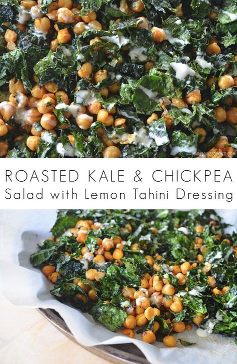 Roasted Kale and Chickpea Salad with Lemon Tahini Dressing Kale And Chickpea Salad, Roasted Kale, Salad Kale, Lemon Tahini Dressing, Salad With Lemon, Kale Recipes, Tahini Dressing, Chickpea Salad, Vegan Salad