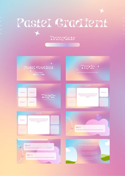 Pastel Gradient | Powerpoint presentation design, Presentation slides design, Graphic design tutorials learning Project Template Design, Gradient Template, Background Canva, Mẫu Power Point, Canva Instagram Templates, Background Pastel, Presentation Slides Design, Graphic Shapes Design, Keyword Elements Canva