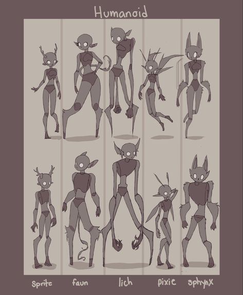 Drawing Reference Poses Creature, Imp Drawing Character Design, Cartoon Character Inspiration, Monster Hands Drawing Reference, Creature Body Reference, Fairy In Hand, How To Be A Human Being, Monster Body Types, Species Ideas Humanoid