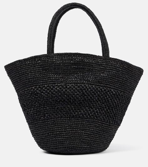 Emilie Small raffia basket bag in black - The Row | Mytheresa Crochet Logo, Raffia Basket, Crochet Handles, Bridal Bag, Bold Logo, Crochet Tote Bag, Woven Raffia, Raffia Bag, Crochet Tote